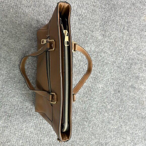 Huanying Shiyong Deligaopiju Brown Leather Tote Bag Zipper Closure Dual Handles - Picture 6 of 16